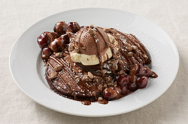 Chocolate pancakes and cherries