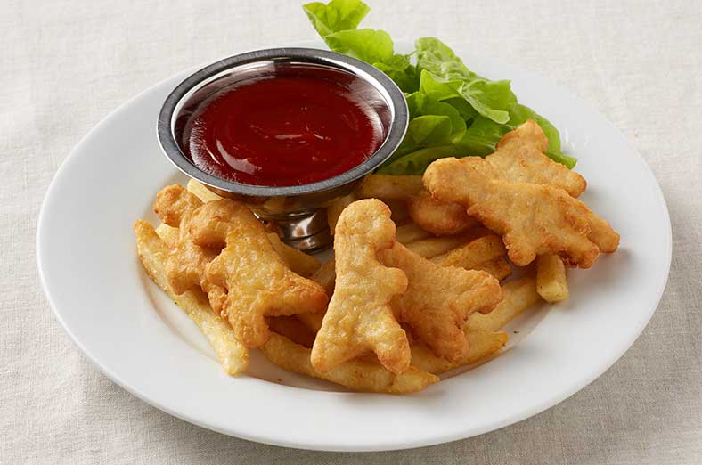 Chicken nuggets, salad, tomato sauce